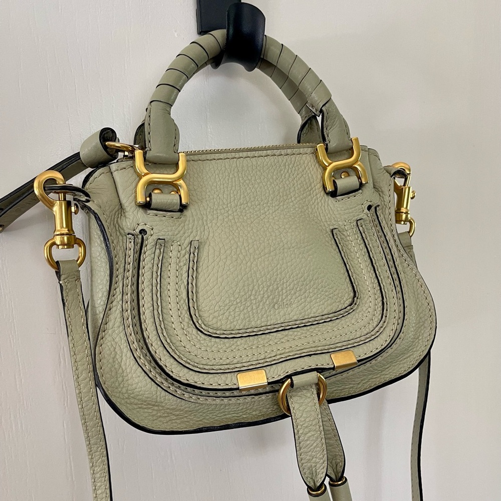 Chloe Mini Marcie double carry bag Desert Sage Green. Crossbody and top handle